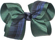 Large Episcopal (Baton Rouge) Plaid with Forest Ribbon and Navy Knot Double Layer Overlay Bow